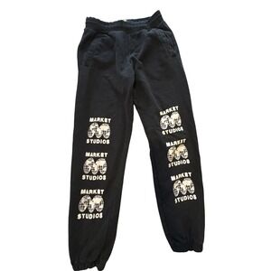 (CL) Market Studios Black Graphic Logo Sweatpants Joggers Mens Size Medium